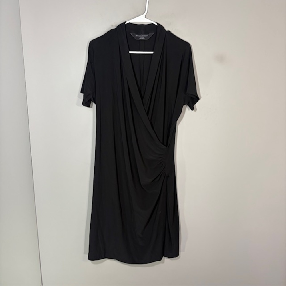 Norma Kamali Dress Womens 2XL Black Wrap Ruched Jersey Short Sleeve Knee